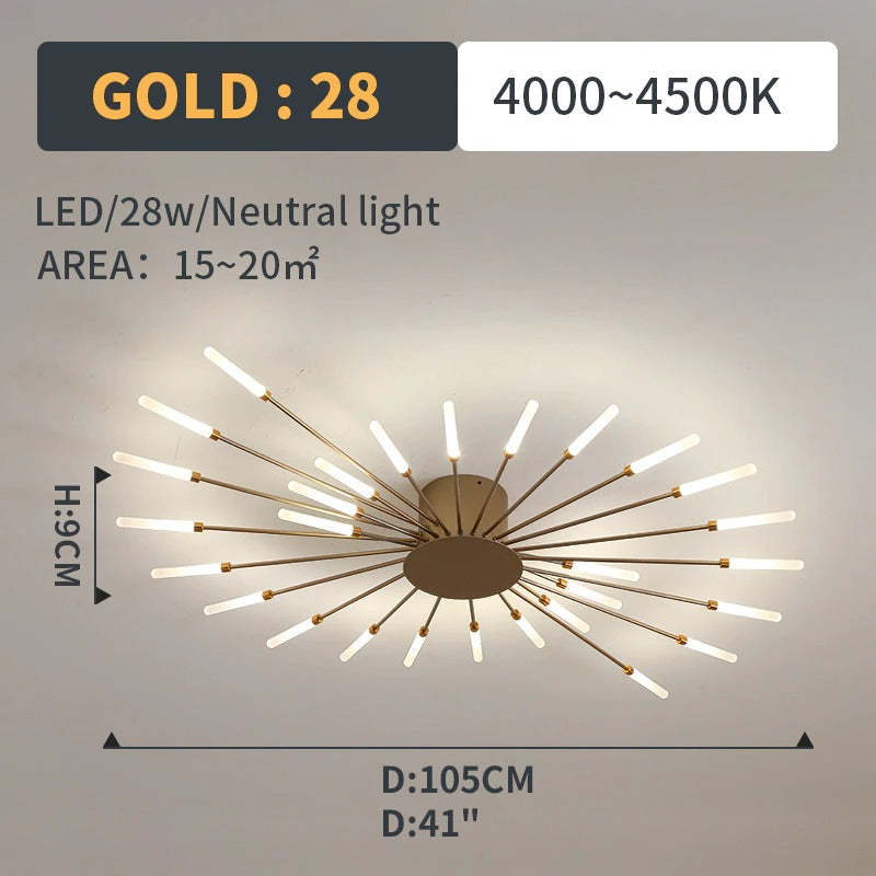 Lowry Fireworks LED Ceiling Light – Black/Gold, 12–42 Bulbs
