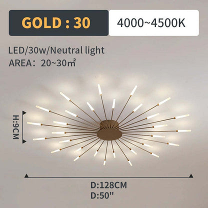Lowry Fireworks LED Ceiling Light – Black/Gold, 12–42 Bulbs