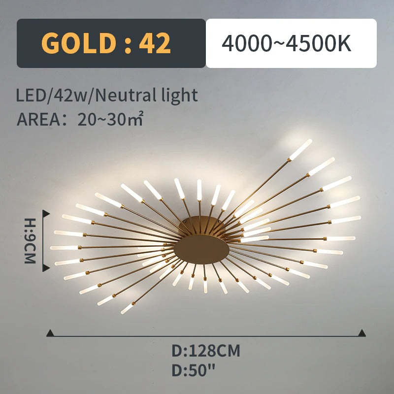 Lowry Fireworks LED Ceiling Light – Black/Gold, 12–42 Bulbs