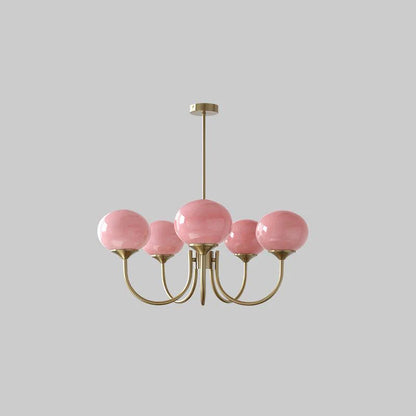 Modern Brass Ceiling Light with Pink Glass Shades