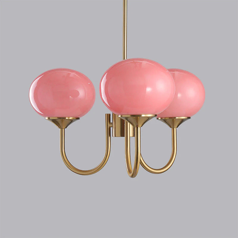 Modern Brass Ceiling Light with Pink Glass Shades