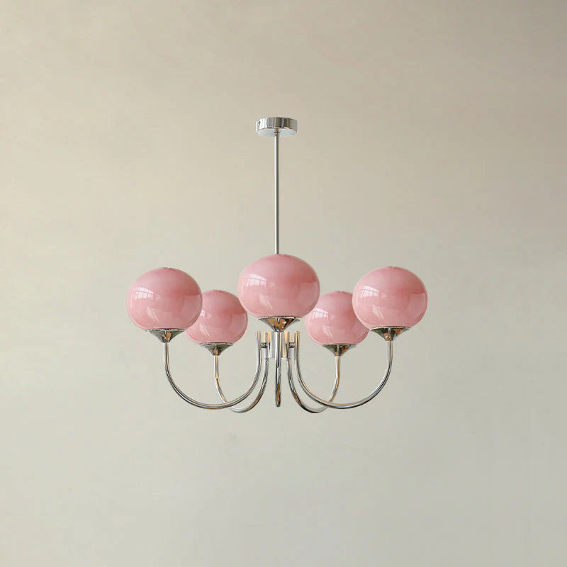 Modern Brass Ceiling Light with Pink Glass Shades