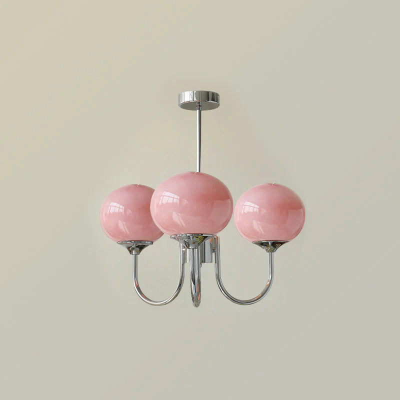 Modern Brass Ceiling Light with Pink Glass Shades