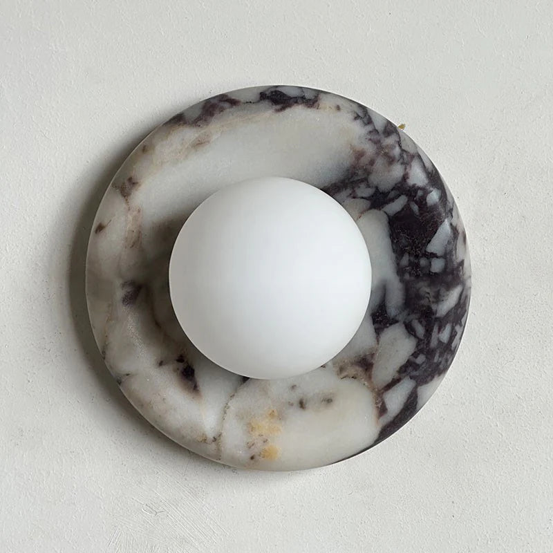 Elif Modern Round Marble Wall Light – White, Green, Wood