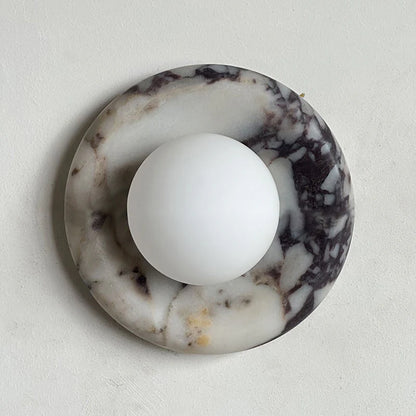 Elif Modern Round Marble Wall Light – White, Green, Wood