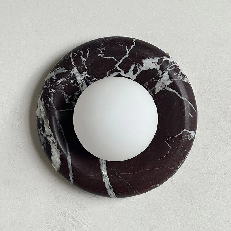 Elif Modern Round Marble Wall Light – White, Green, Wood