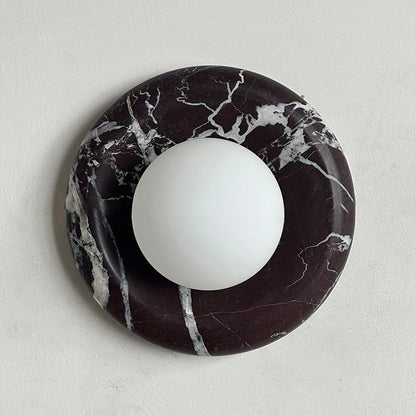 Elif Modern Round Marble Wall Light – White, Green, Wood