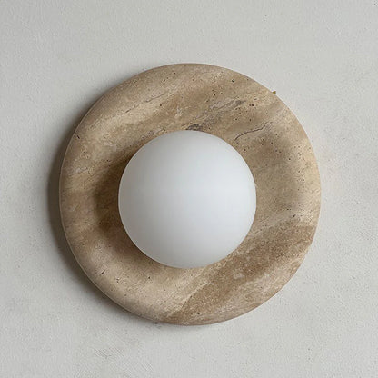 Elif Modern Round Marble Wall Light – White, Green, Wood