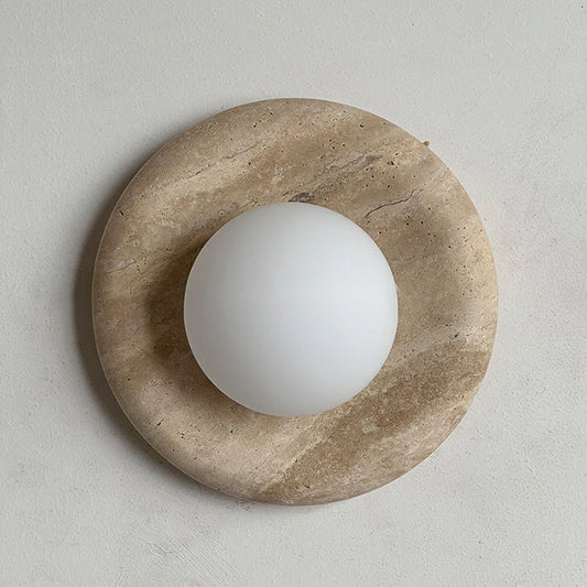 Elif Modern Round Marble Wall Light – White, Green, Wood