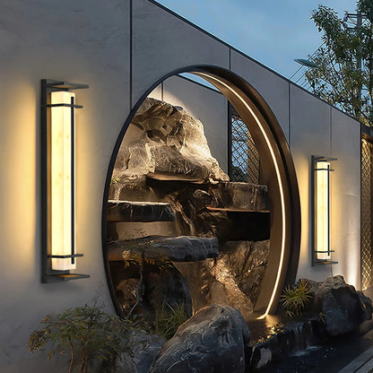 Orr Square Outdoor Wall Light – Metal & Alabaster-Resin IP65 LED