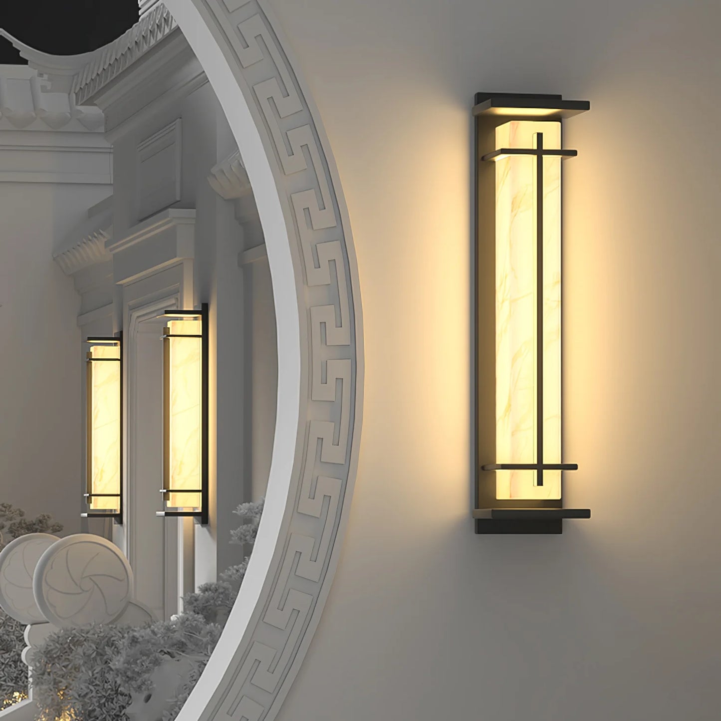 Orr Square Outdoor Wall Light – Metal & Alabaster-Resin IP65 LED
