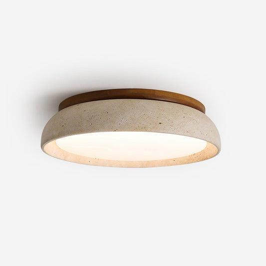 Natural Stone Travertine Ceiling Light With Wooden Base