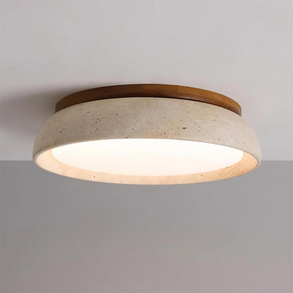 Natural Stone Travertine Ceiling Light With Wooden Base