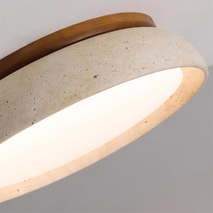 Natural Stone Travertine Ceiling Light With Wooden Base
