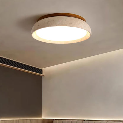 Natural Stone Travertine Ceiling Light With Wooden Base