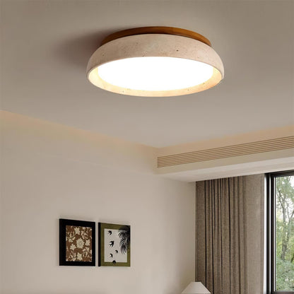 Natural Stone Travertine Ceiling Light With Wooden Base