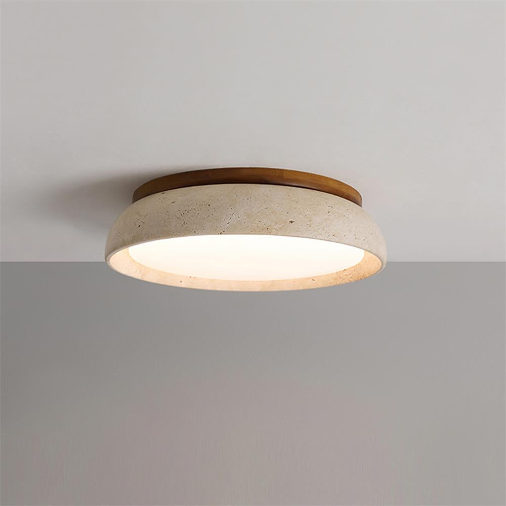 Natural Stone Travertine Ceiling Light With Wooden Base