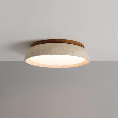 Natural Stone Travertine Ceiling Light With Wooden Base