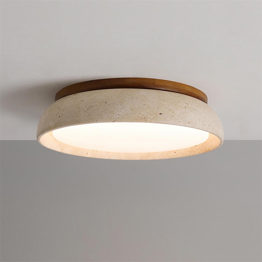 Natural Stone Travertine Ceiling Light With Wooden Base