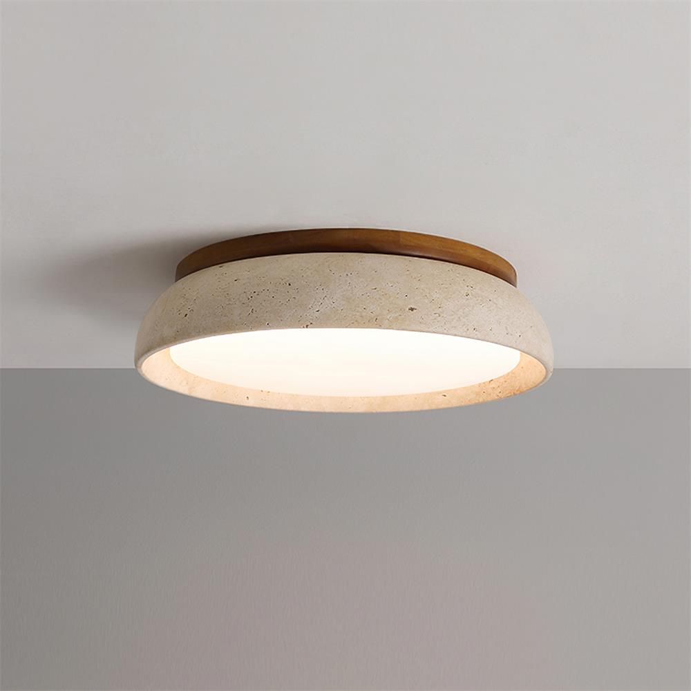 Natural Stone Travertine Ceiling Light With Wooden Base