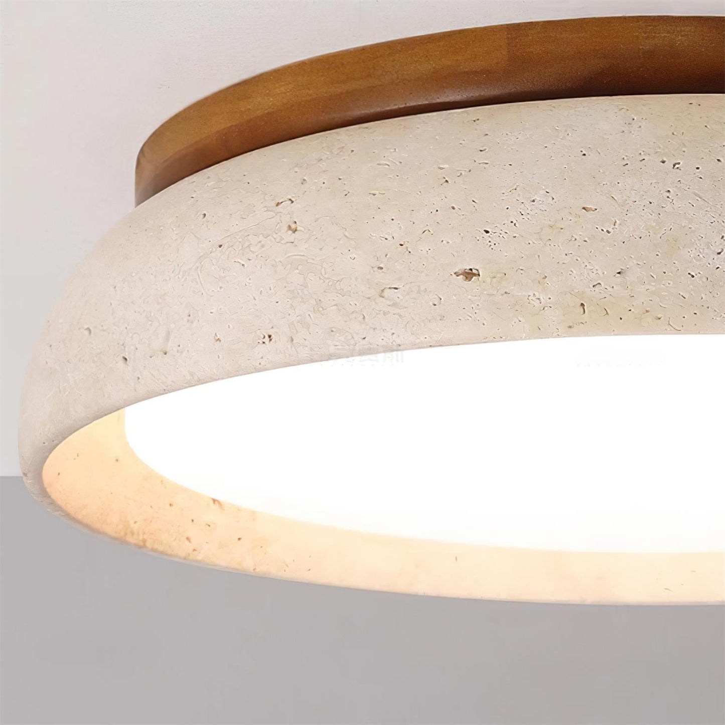 Natural Stone Travertine Ceiling Light With Wooden Base