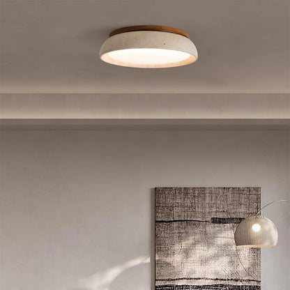 Natural Stone Travertine Ceiling Light With Wooden Base