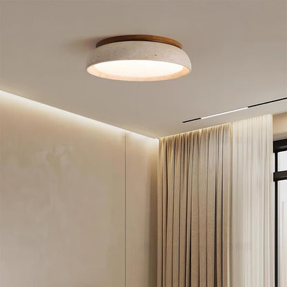 Natural Stone Travertine Ceiling Light With Wooden Base