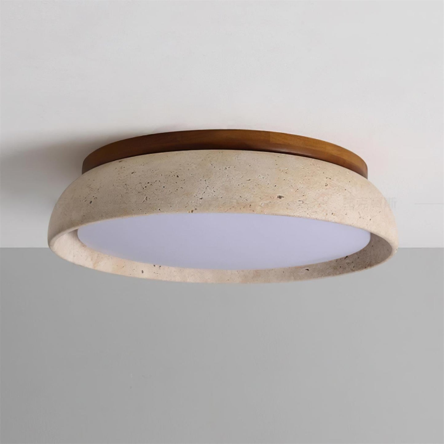 Natural Stone Travertine Ceiling Light With Wooden Base
