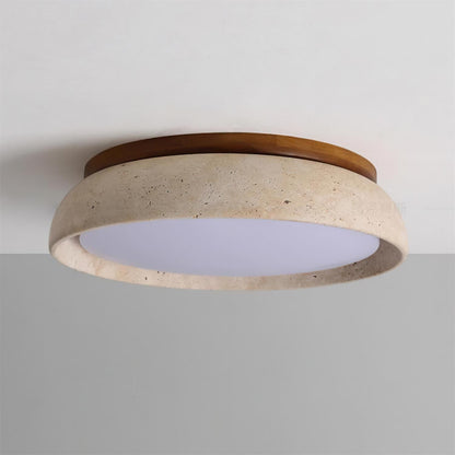 Natural Stone Travertine Ceiling Light With Wooden Base