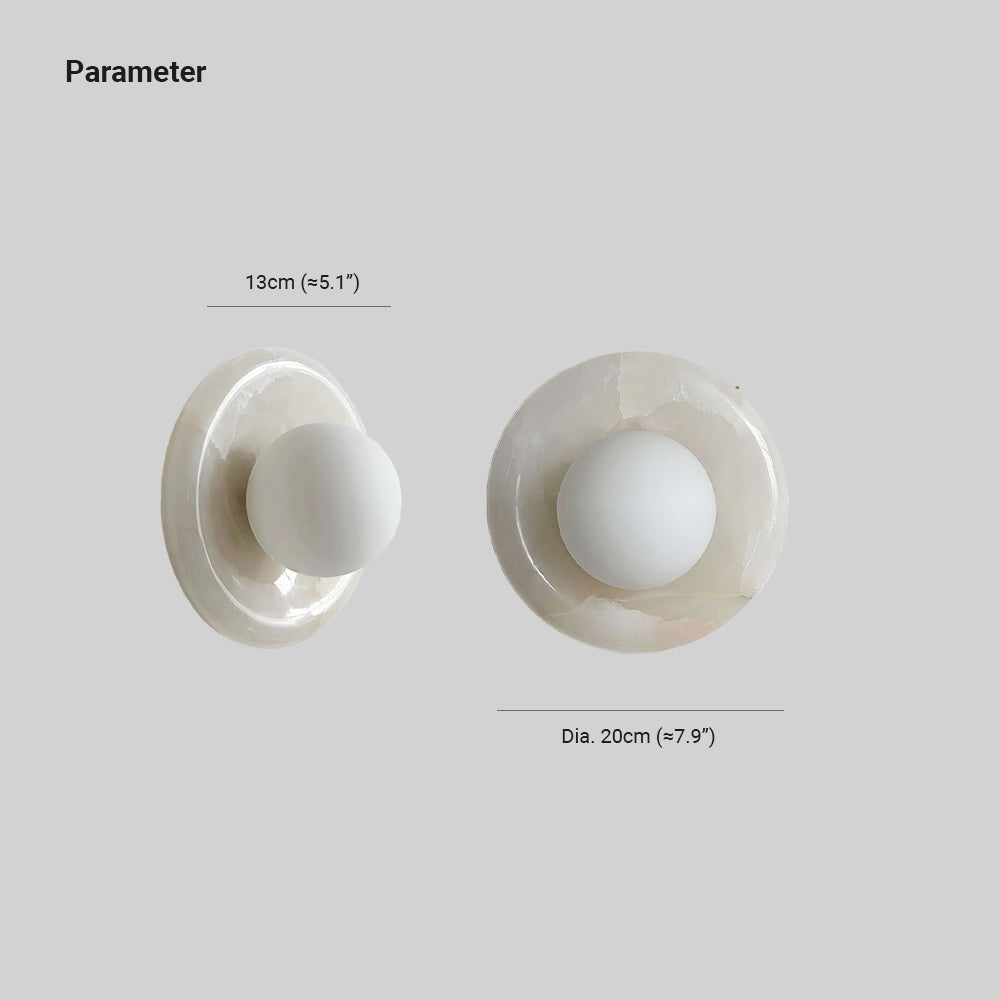 Elif Modern Round Marble Wall Light – White, Green, Wood