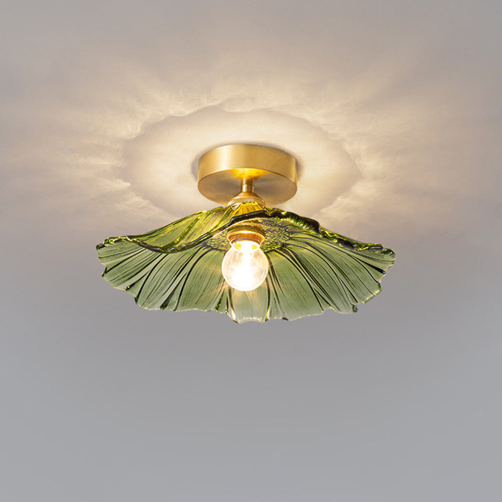 Carins Art Deco Flower Glass Flush Mount Ceiling Light – Clear/Green