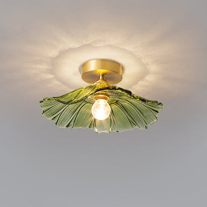 Carins Art Deco Flower Glass Flush Mount Ceiling Light – Clear/Green