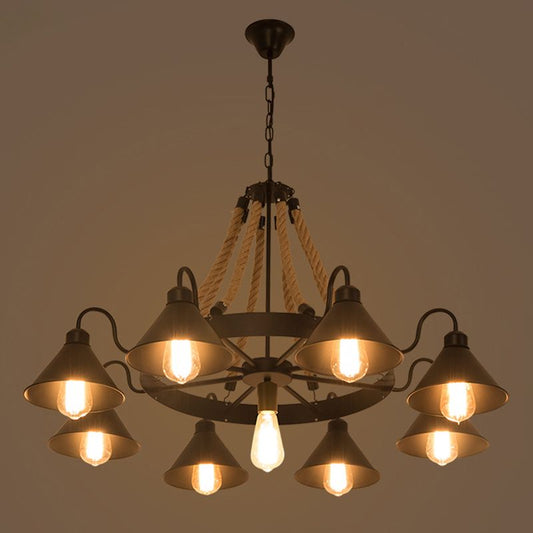 Alessio Vintage Industrial Rope Chandelier – 9/17 Lights, Black