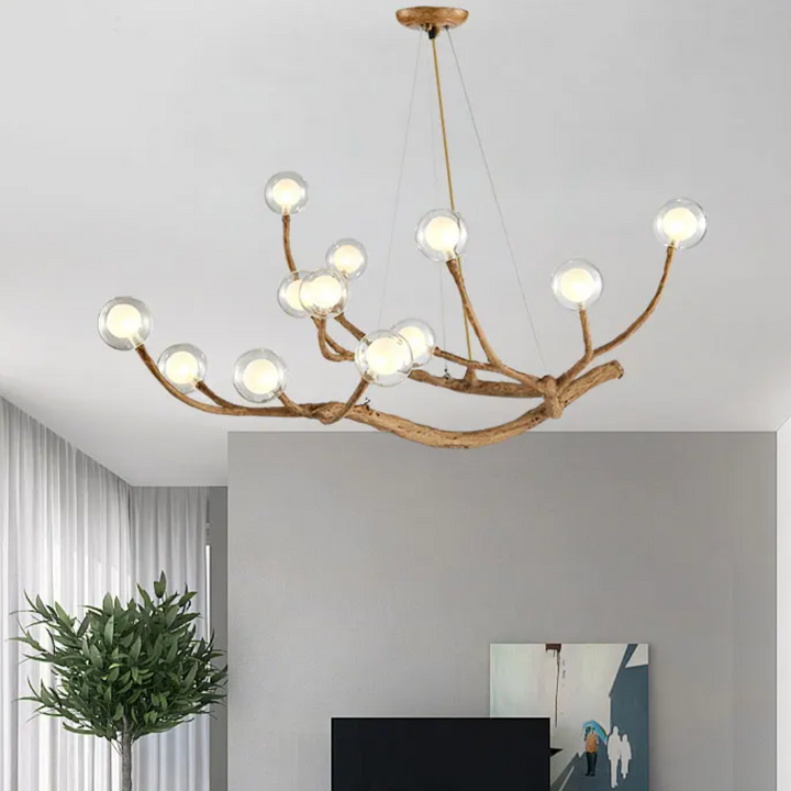 Branch Chandelier – Natural Wood and Glass Pendant Light