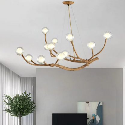 Branch Chandelier – Natural Wood and Glass Pendant Light