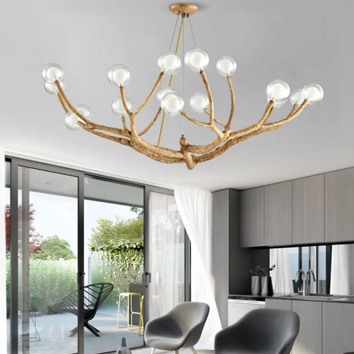 Branch Chandelier – Natural Wood and Glass Pendant Light