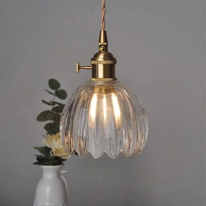 Japanese Retro Glass Pendant with Floral Design | Elegant Traditional Lighting