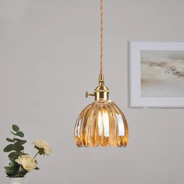 Japanese Retro Glass Pendant with Floral Design | Elegant Traditional Lighting