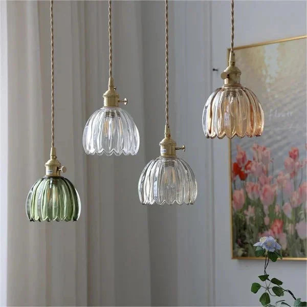 Japanese Retro Glass Pendant with Floral Design | Elegant Traditional Lighting