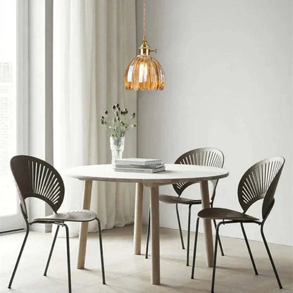 Japanese Retro Glass Pendant with Floral Design | Elegant Traditional Lighting