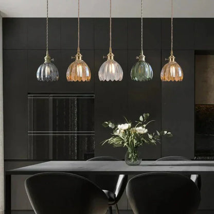 Japanese Retro Glass Pendant with Floral Design | Elegant Traditional Lighting