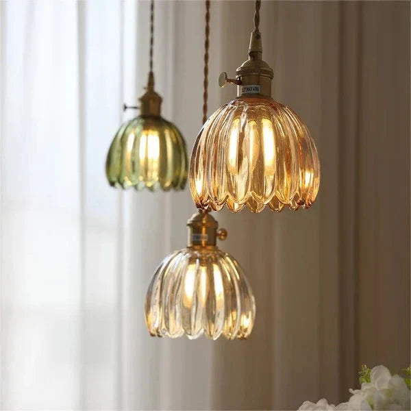 Japanese Retro Glass Pendant with Floral Design | Elegant Traditional Lighting