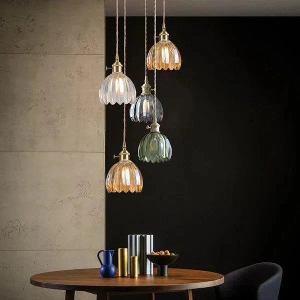 Japanese Retro Glass Pendant with Floral Design | Elegant Traditional Lighting
