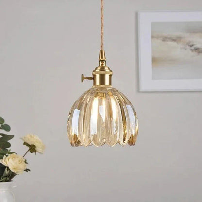 Japanese Retro Glass Pendant with Floral Design | Elegant Traditional Lighting