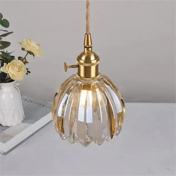 Japanese Retro Glass Pendant with Floral Design | Elegant Traditional Lighting