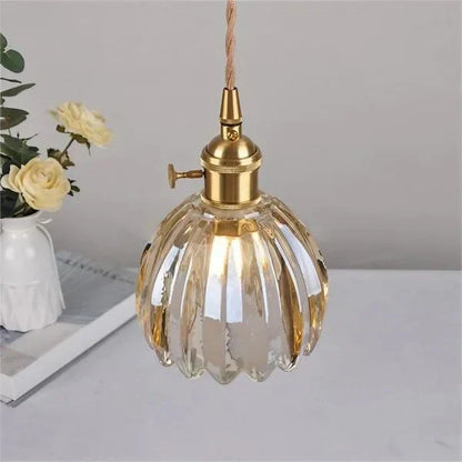 Japanese Retro Glass Pendant with Floral Design | Elegant Traditional Lighting