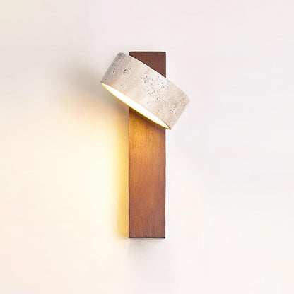 Travertine & Wood Wall Light – Modern LED Indoor Wall Lamp with Warm Glow