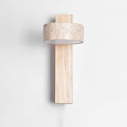Travertine & Wood Wall Light – Modern LED Indoor Wall Lamp with Warm Glow