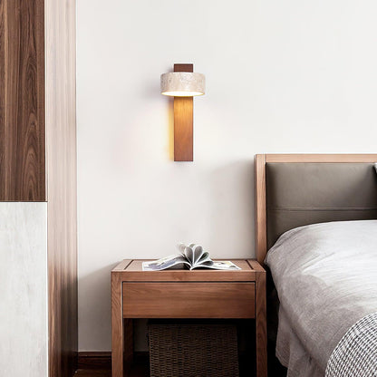 Travertine & Wood Wall Light – Modern LED Indoor Wall Lamp with Warm Glow