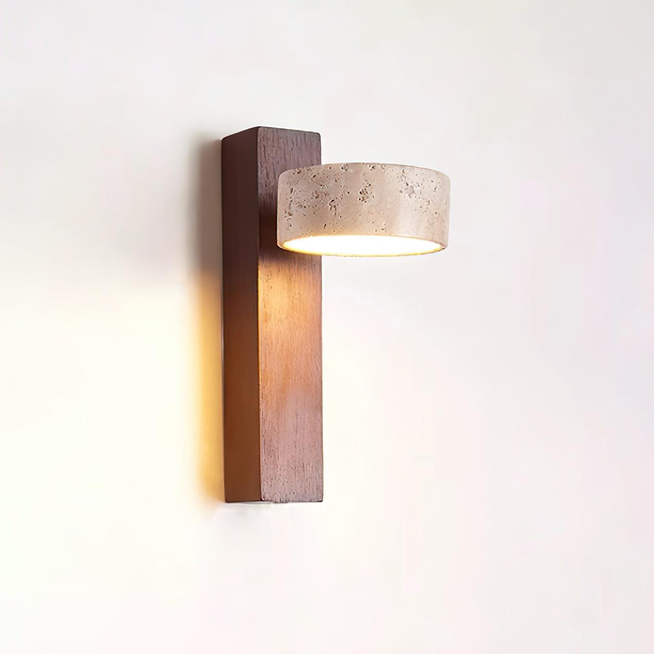 Travertine & Wood Wall Light – Modern LED Indoor Wall Lamp with Warm Glow
